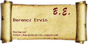 Berencz Ervin névjegykártya